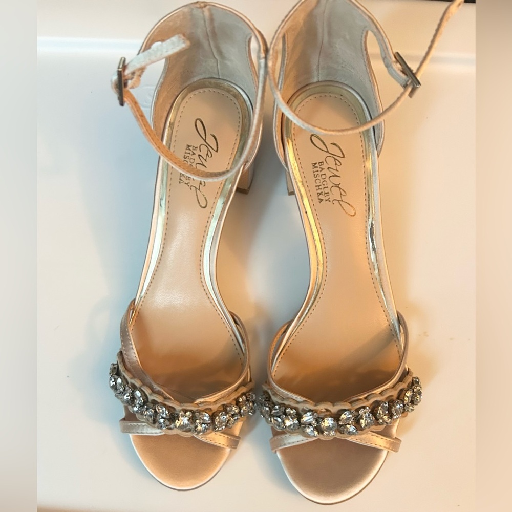 Jewel Badgley Mischka Woman’s Block Heel Evening Sandals Size 6 Blush - Picture 5 of 6